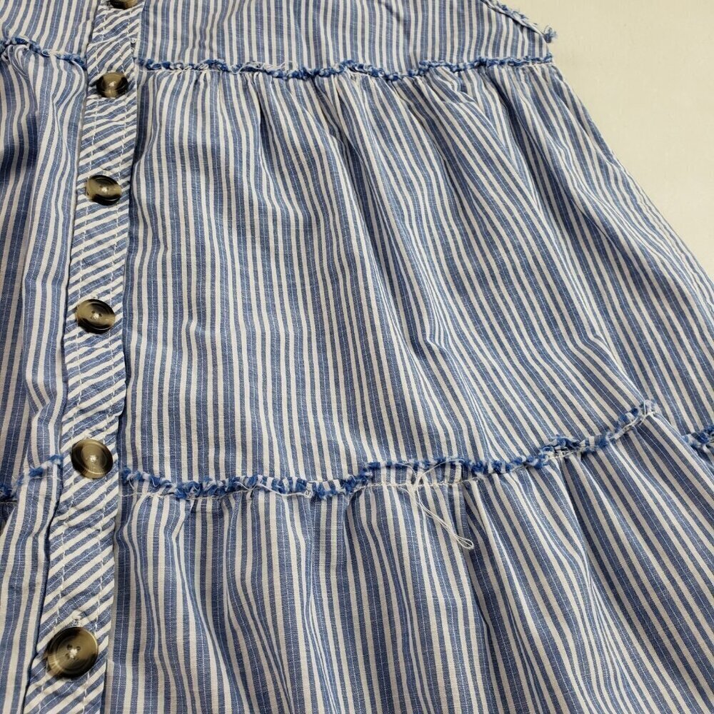 Free People Starfish Mini Shirt Dress Women Small Blue Striped Ruffle Button Up - Picture 7 of 13